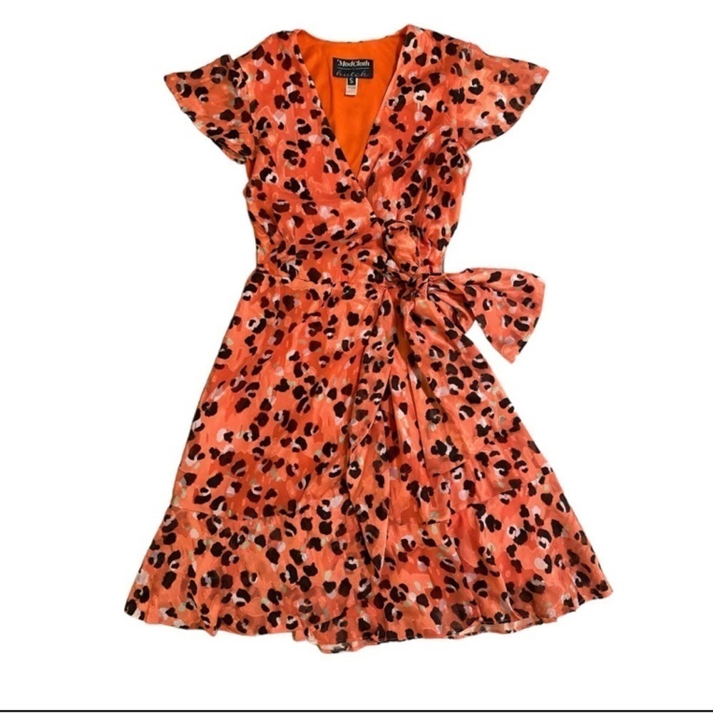 RARE Modcloth x Hutch Party Prowl Orange Leopard Print True Wrap Dress XS NEW - Picture 6 of 15